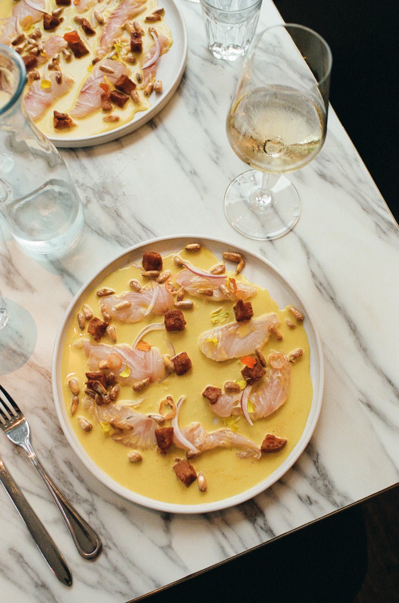 crudo and white wine