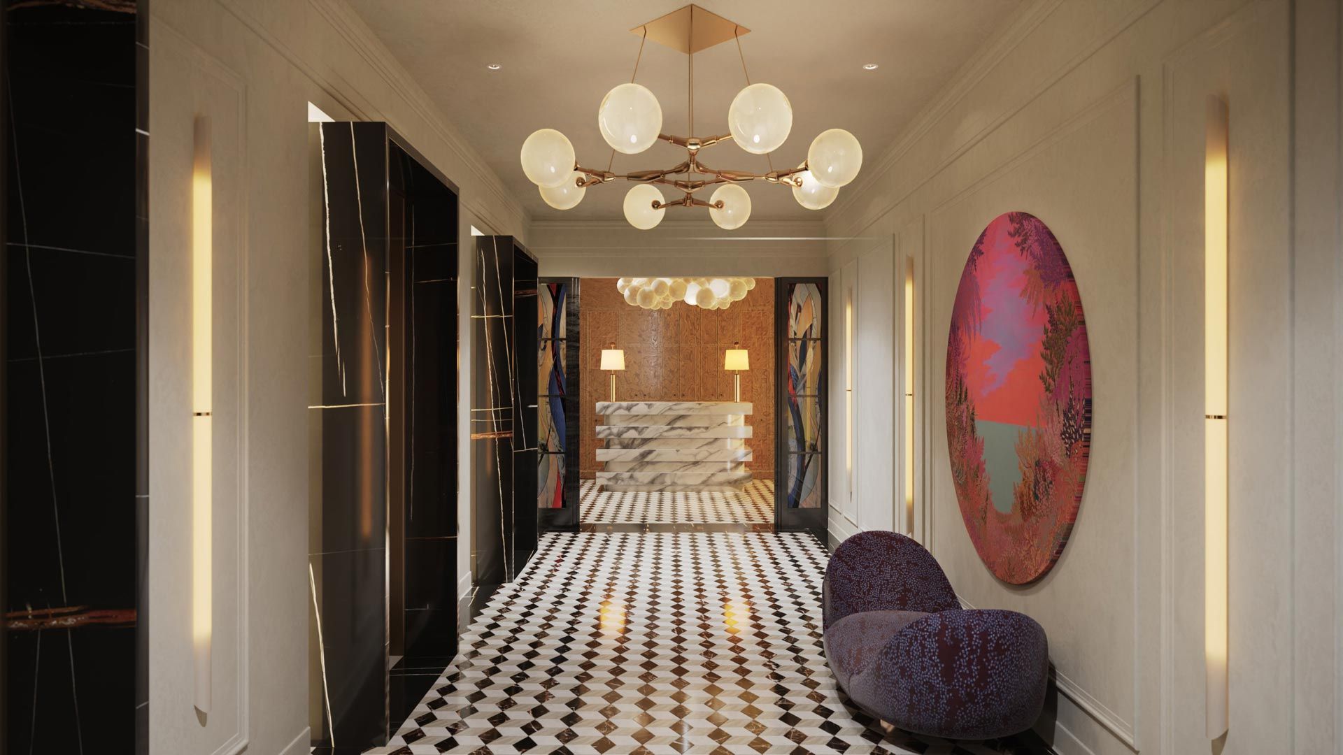 hallway leading to a welcome desk