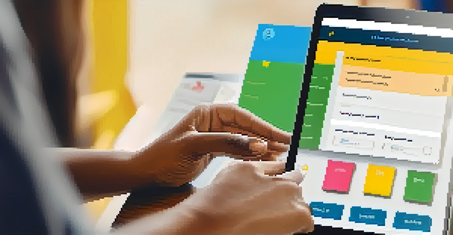 Close-up of diverse hands using a tablet displaying a colorful voting application interface for community engagement.