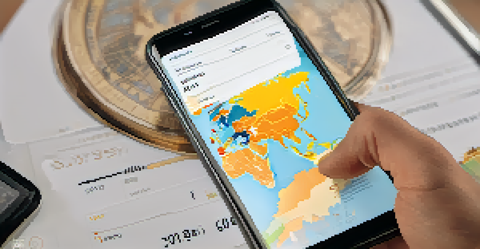 A hand holding a smartphone with a stablecoin wallet app, set against a world map background, indicating global transactions.