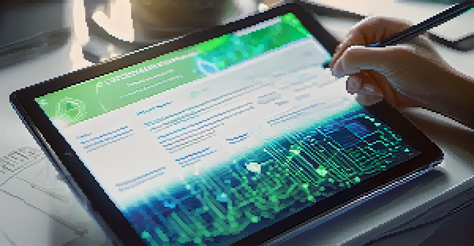 A tablet displaying a smart contract interface, with blockchain visuals in the background.