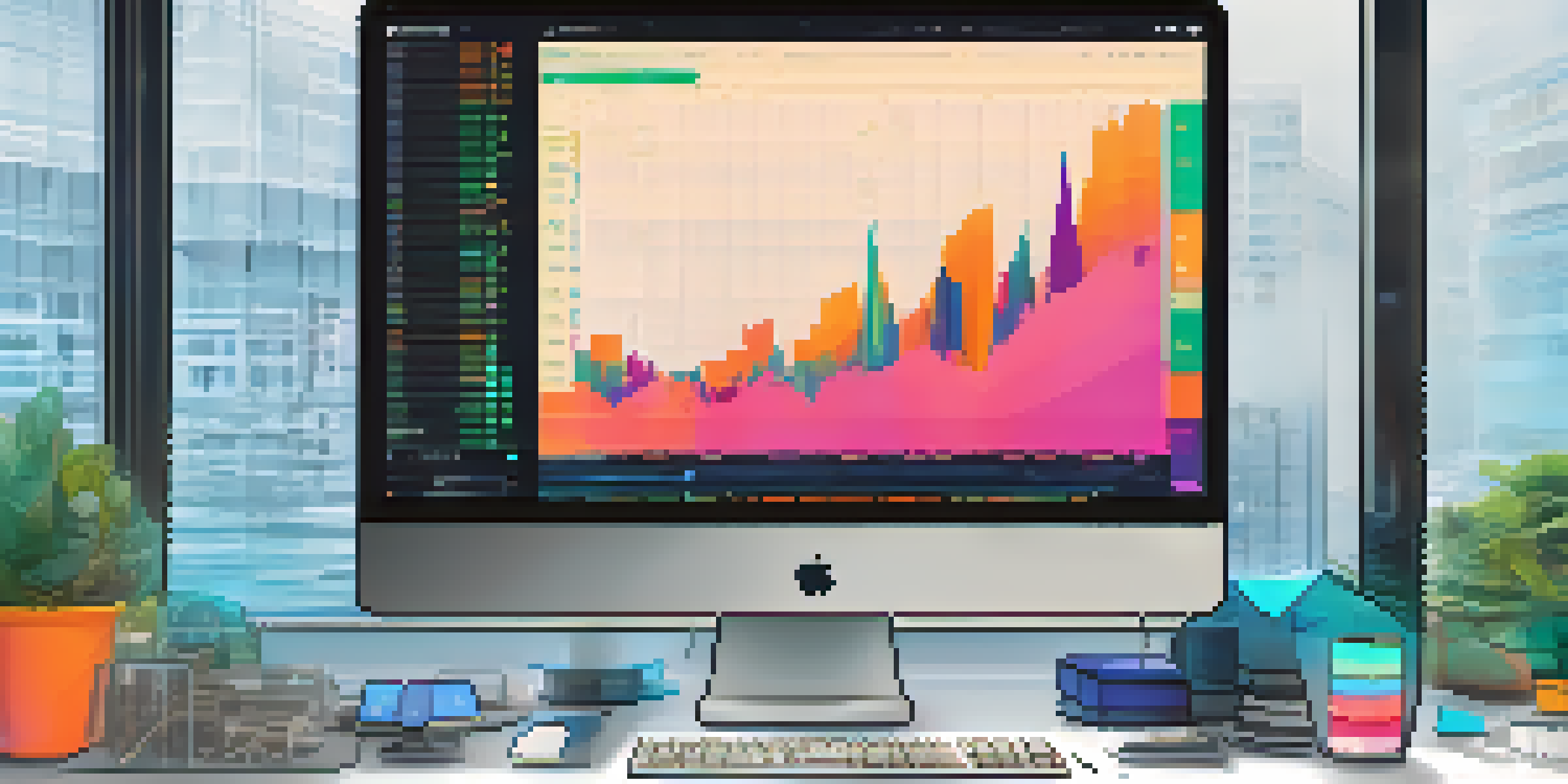 A computer screen showing a decentralized exchange interface with colorful graphs and charts in a modern office setting.