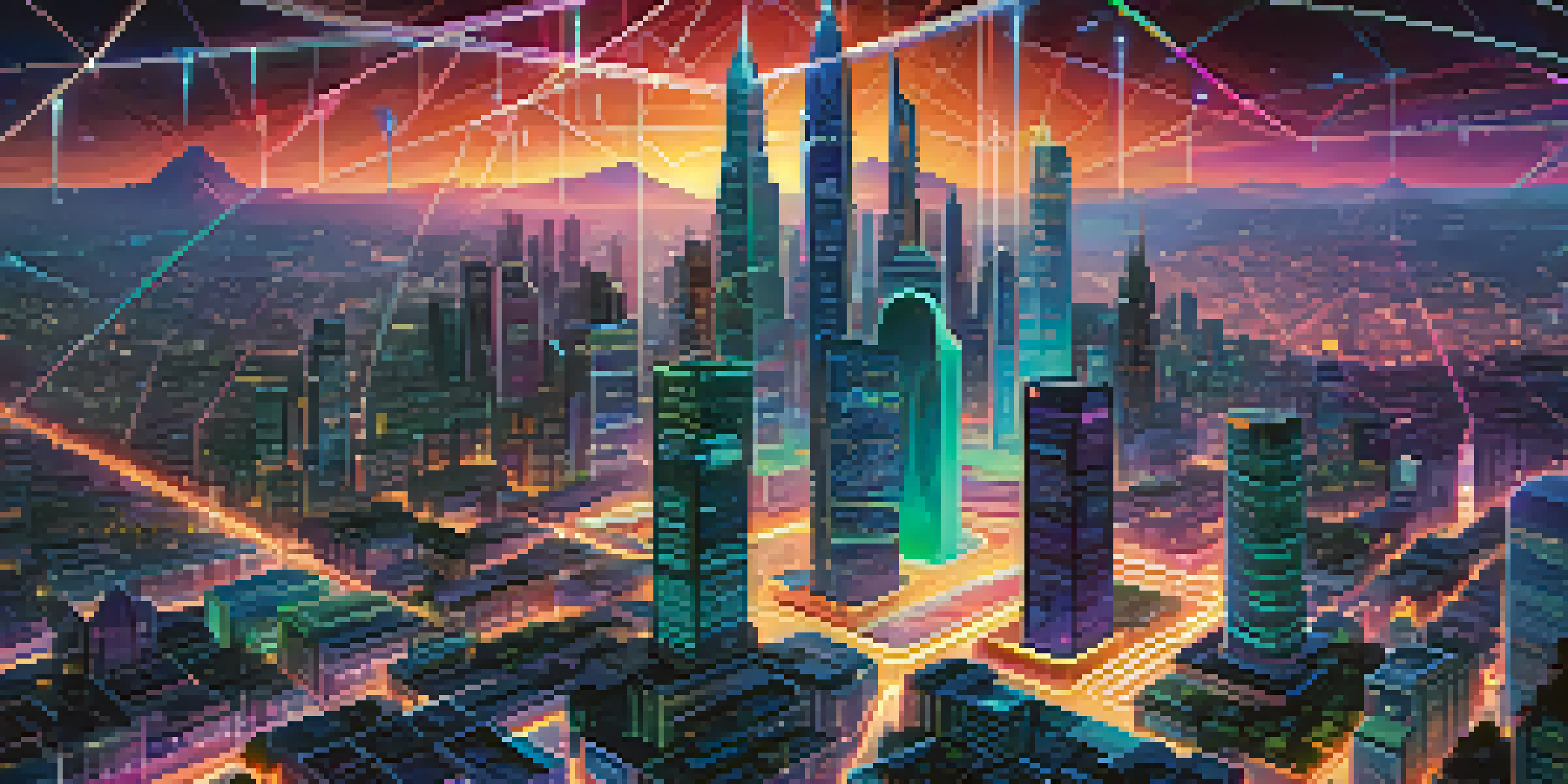 A vibrant Ethereum cityscape at night with glowing skyscrapers and neon lights, showcasing innovations in blockchain security.