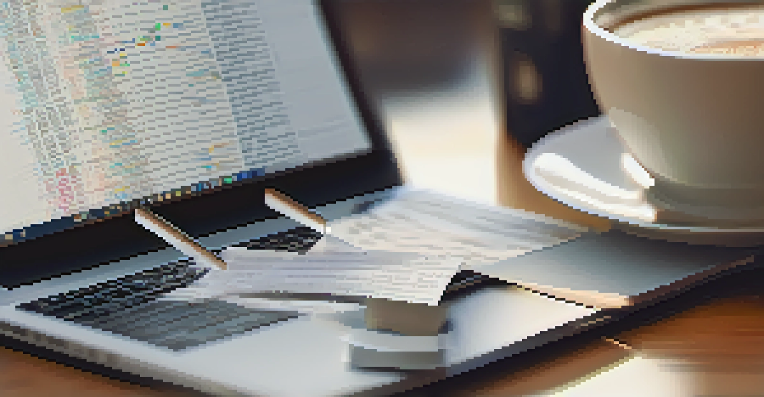 A laptop screen showing Solidity code, with coffee and notes on a desk in a cozy environment.