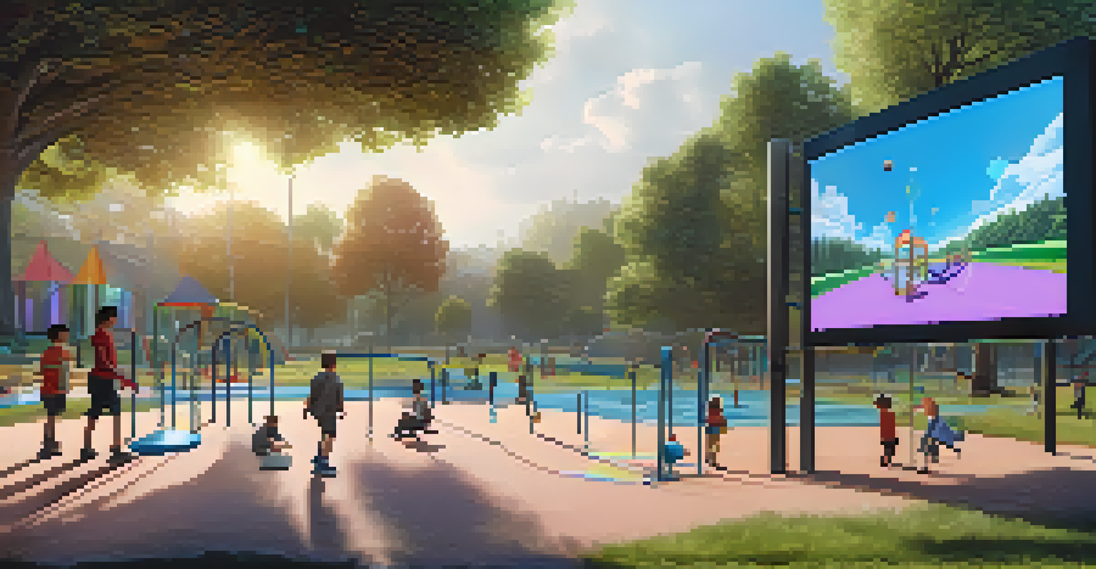 A vibrant playground filled with holographic swings and slides, where children are playing, symbolizing innovation from Layer 2 technologies.