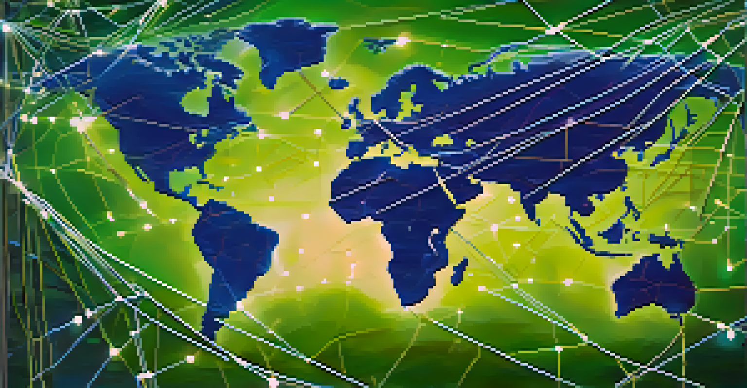 A digital representation of a global network for a Decentralized Autonomous Organization, with glowing nodes and interconnected lines.