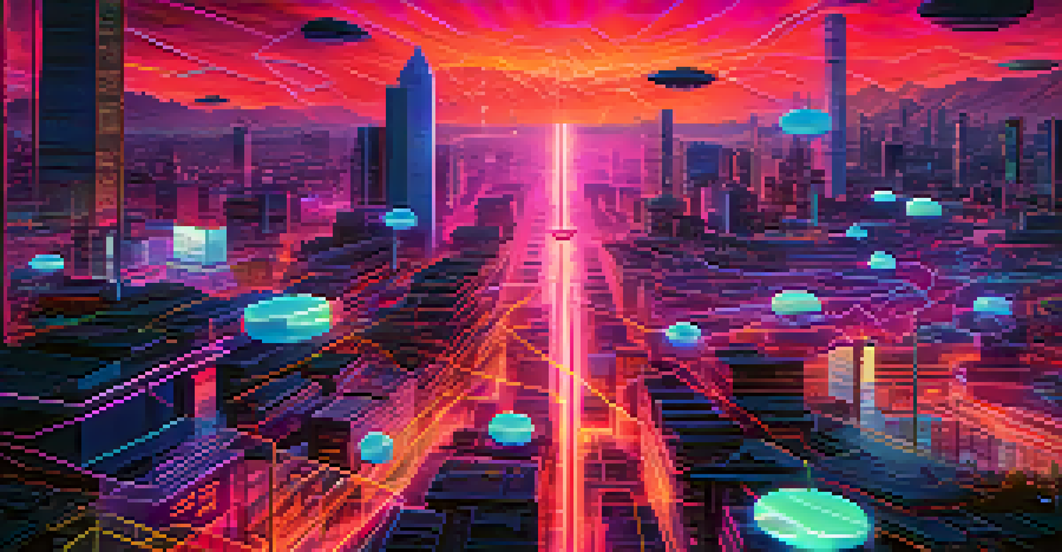 A futuristic digital landscape showcasing interconnected decentralized finance protocols with floating governance tokens in neon colors.