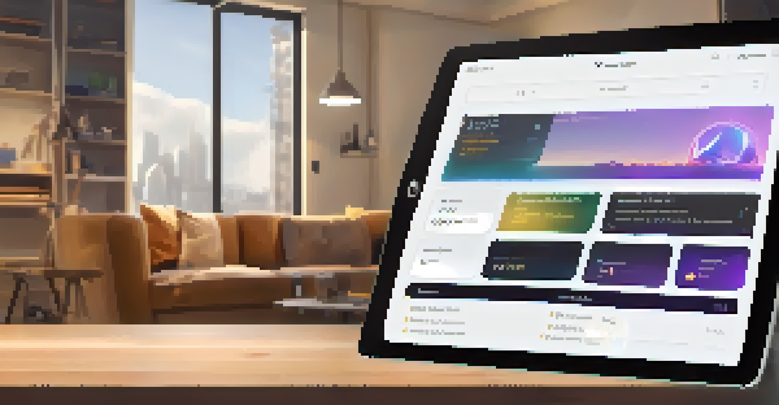 A tablet displaying an Ethereum-based donation platform with project updates, set in a cozy home environment, featuring warm lighting and a bookshelf.