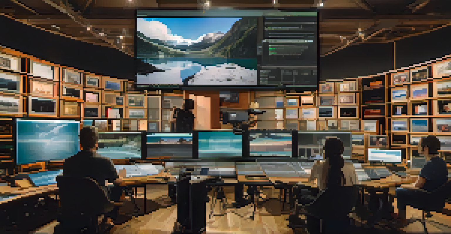A split-screen image showing a traditional television studio with crew and cameras on one side, and an artist in a home studio engaging with fans via live stream on the other side.