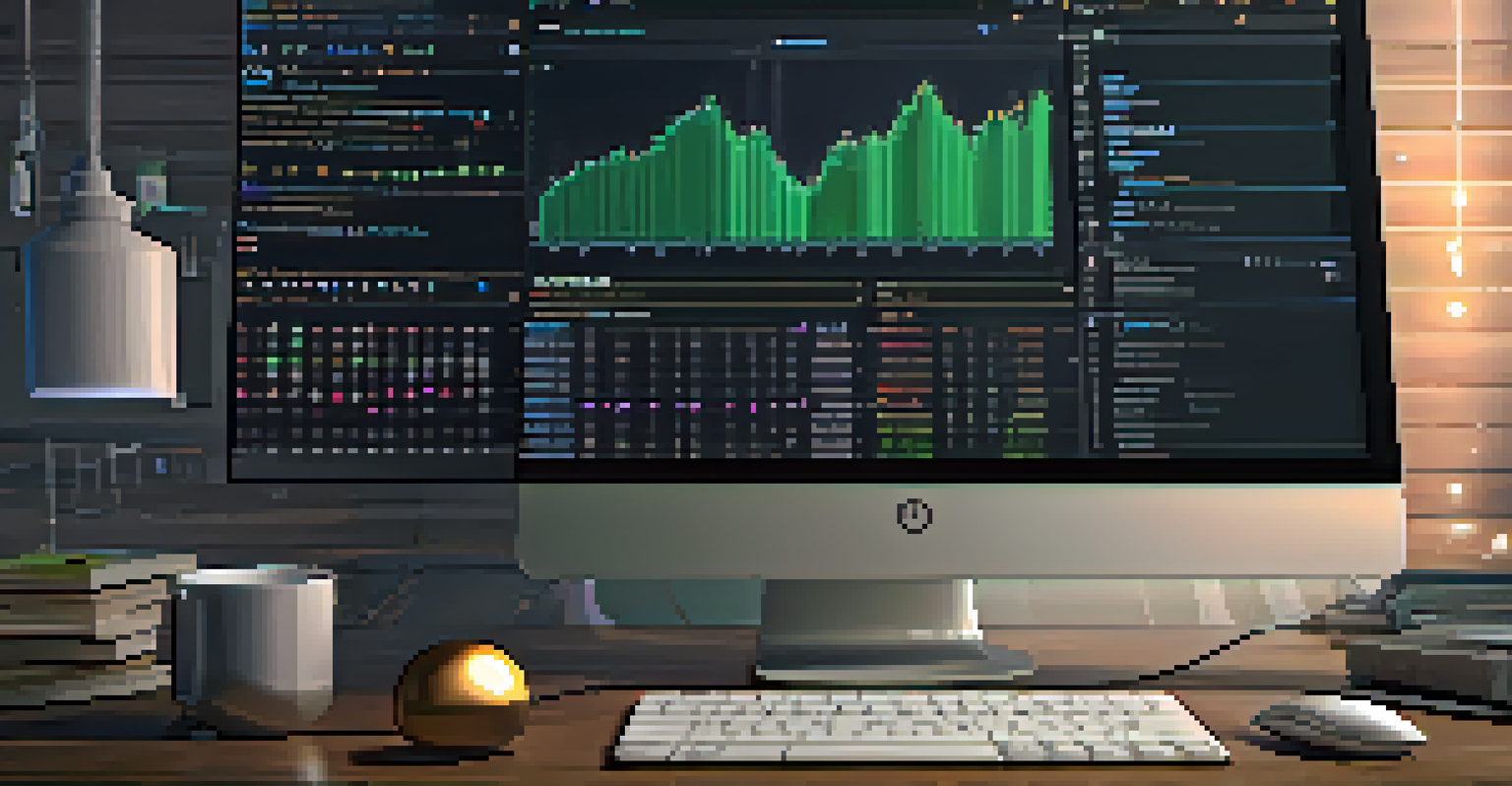 A close-up of a computer screen showing Ethereum blockchain data, with coding books and a laptop on a wooden desk.