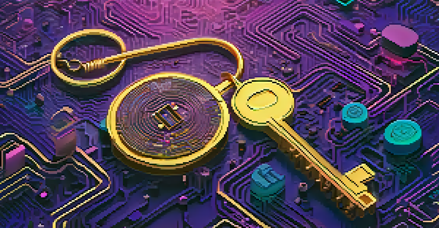 An artistic representation of a digital key made of circuit patterns symbolizing access to NFTs against a gradient background.
