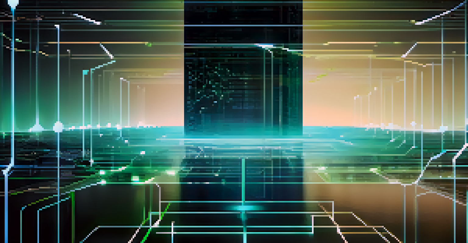 A conceptual illustration of Layer 1 blockchain architecture with interconnected blocks and flowing code on a dark blue and green gradient background.