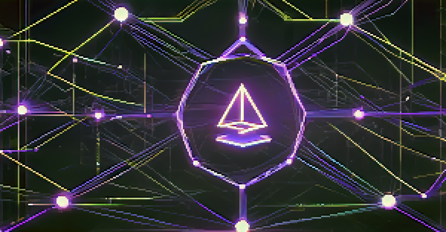 A digital illustration of on-chain governance in Ethereum, showing a blockchain network with connected nodes and a voting interface.
