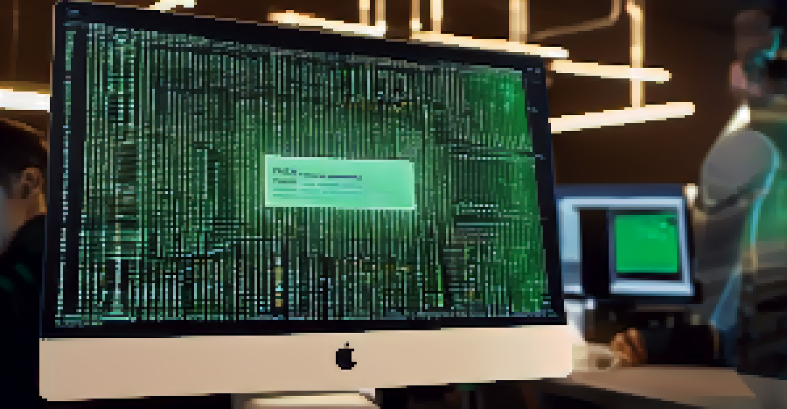 A close-up of a computer screen showing smart contract code, with a hand holding a magnifying glass above it.