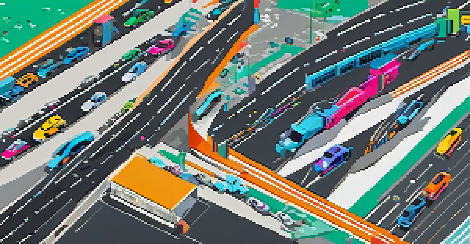 An abstract digital highway representing Layer 2 solutions, with an express lane and congested main lane.