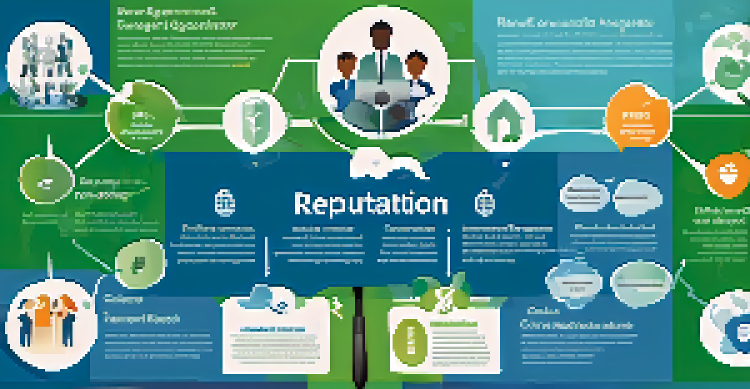An infographic showcasing the benefits of reputation-based governance with icons for community engagement, accountability, and diverse opinions in calming colors.