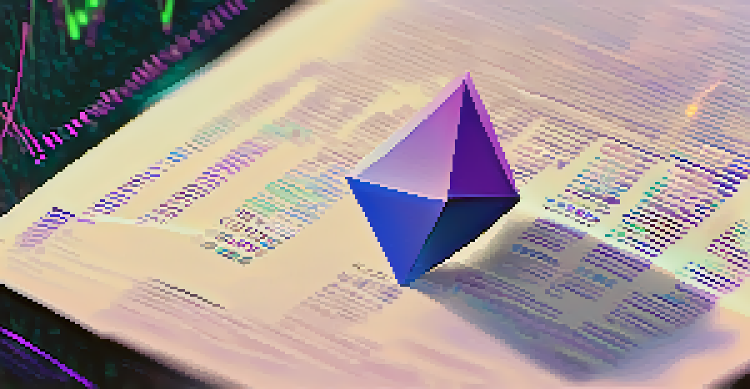 A glowing digital smart contract being deployed on the Ethereum blockchain with binary code.