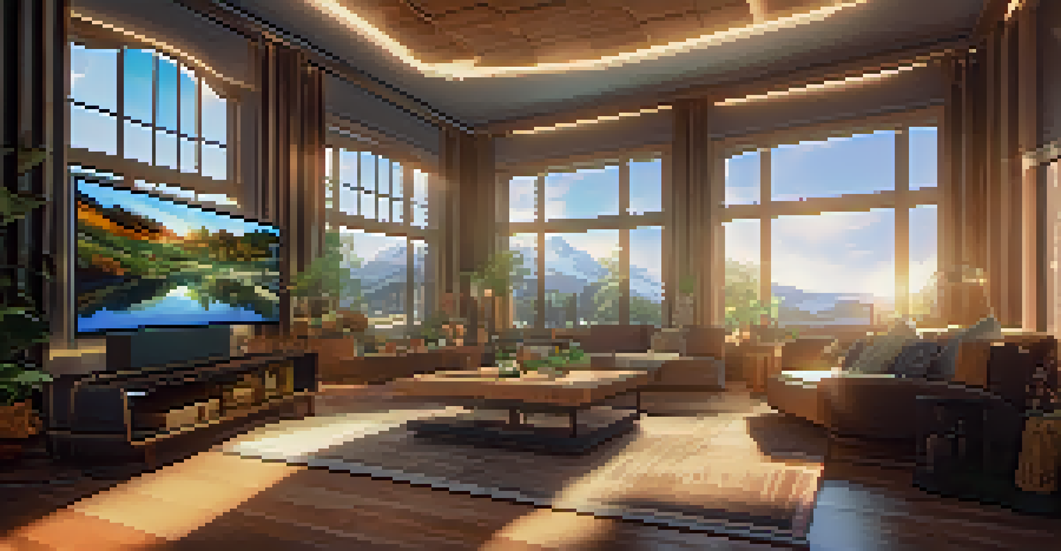A cozy virtual home scene in a metaverse game, filled with unique decorations and a welcoming atmosphere.