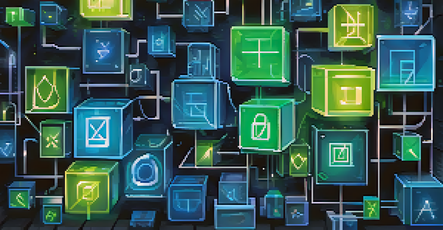 An abstract illustration of blockchain technology with glowing blocks symbolizing secure voting.