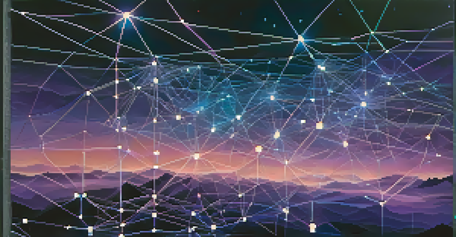 A glowing blockchain network with interconnected nodes symbolizing decentralized data ownership in a starry background.