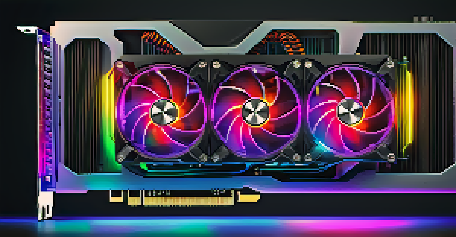 A close-up of a computer graphics card with RGB lights against a dark background, symbolizing cryptocurrency mining.