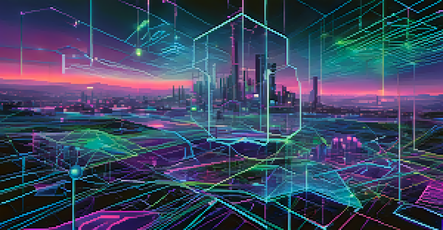 An abstract digital landscape representing the future of smart contracts with interconnected nodes and vibrant neon colors.