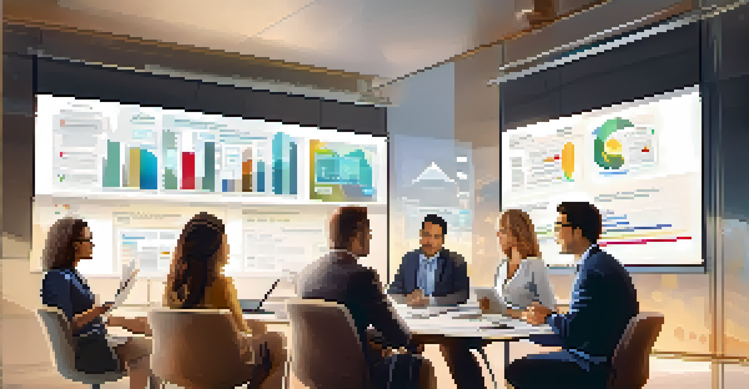 A diverse group of professionals engaged in a discussion about smart contract audits, with a large screen showing graphs and results in a well-lit meeting room.