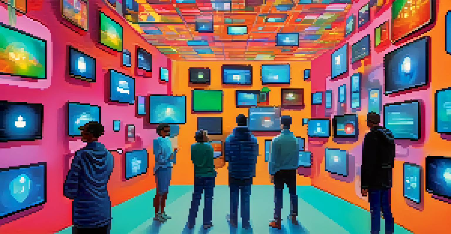 A colorful scene depicting people interacting with digital avatars, surrounded by icons symbolizing security and privacy in a virtual space.