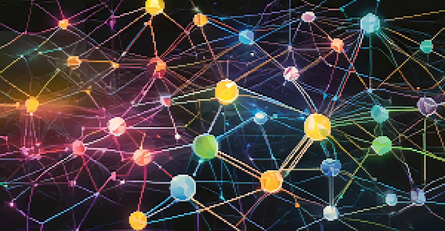 An illustration of a decentralized network with glowing interconnected nodes representing different platforms.