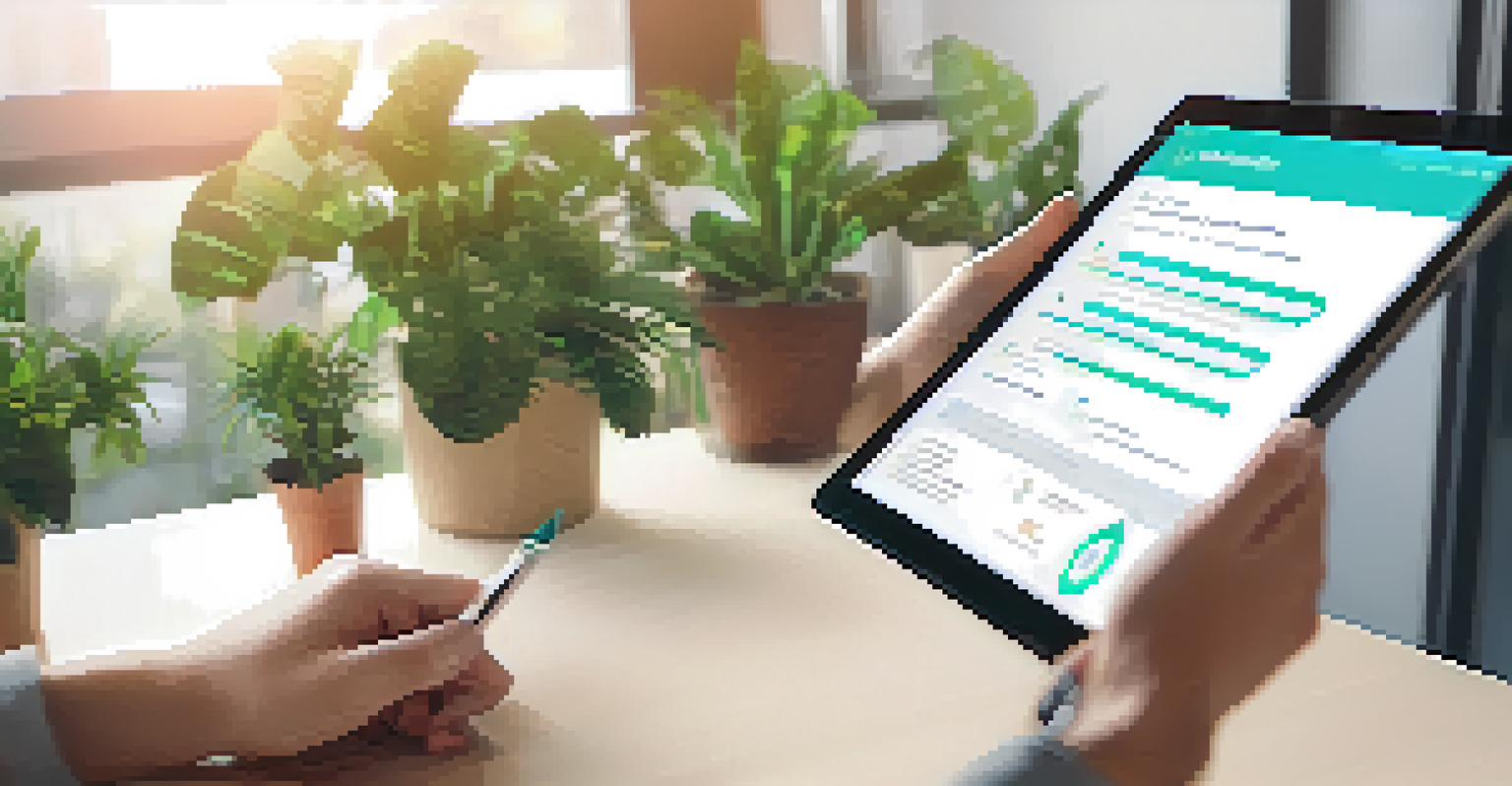 A person using a tablet to handle insurance claims, with a focus on the screen interface.