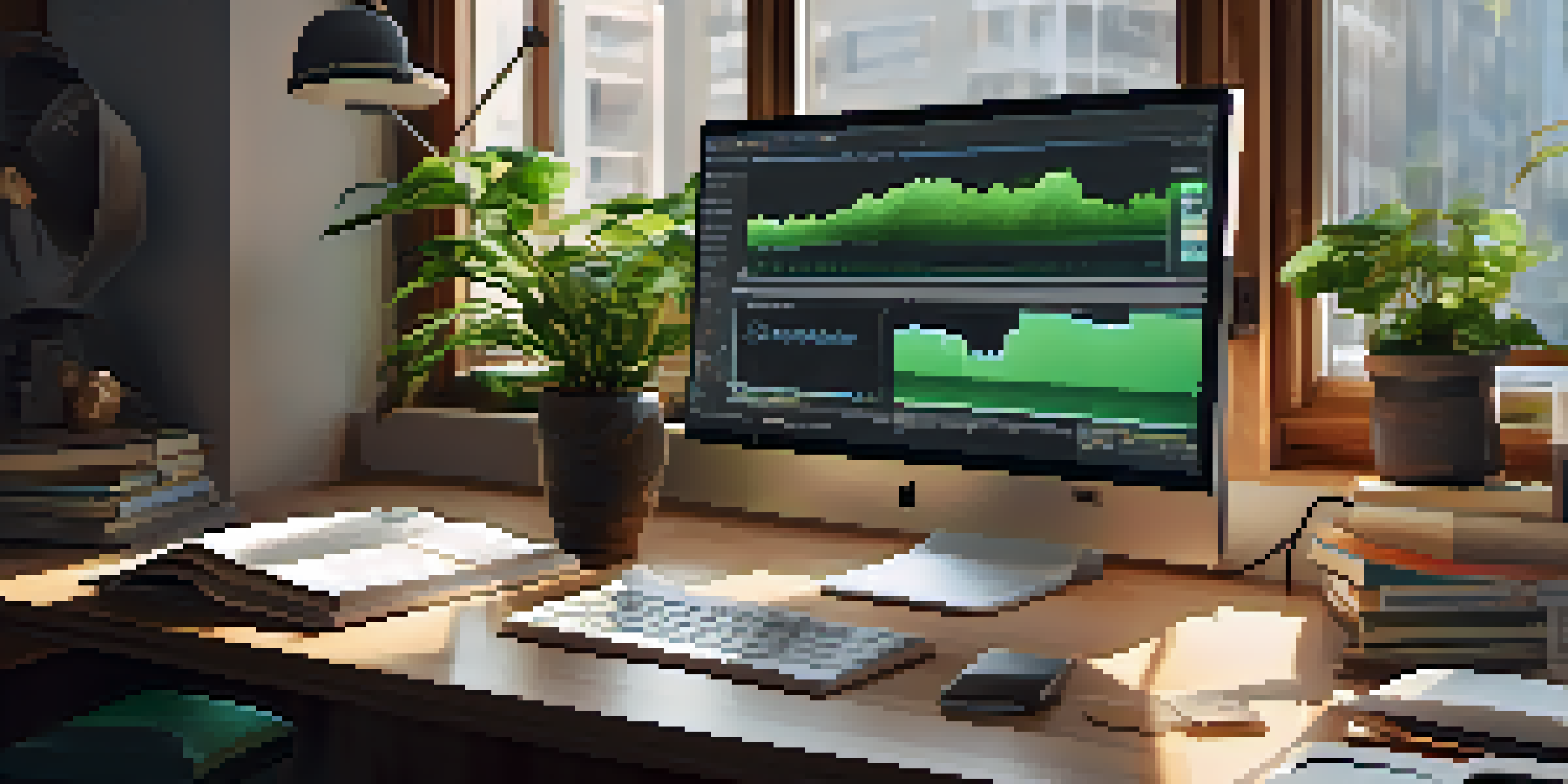 A modern workspace with a computer showing the Hardhat interface, surrounded by programming books and coffee cups, with soft natural light.