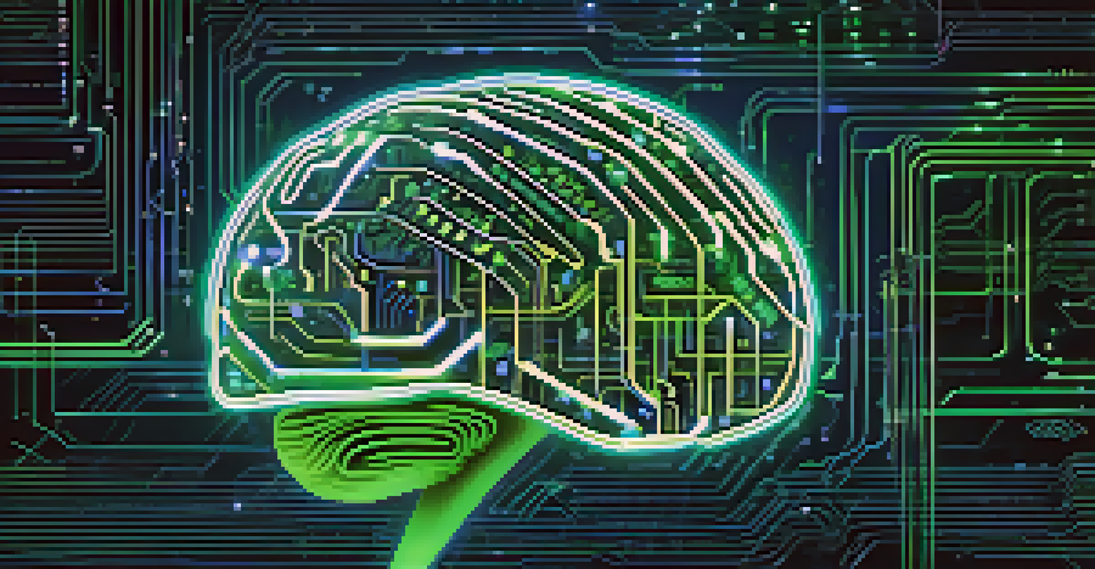 An abstract digital brain symbolizing AI analyzing smart contracts with flowing lines of code.