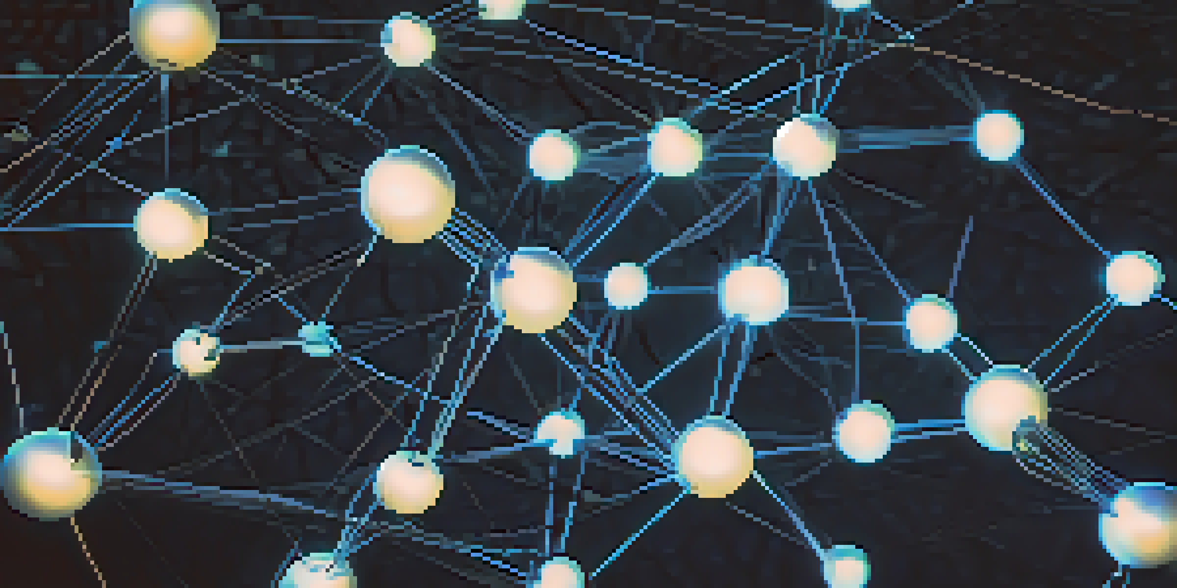 A close-up of a blockchain network with glowing nodes and connecting lines against a dark background.