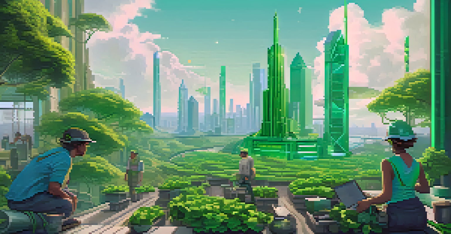 Futuristic cityscape illustrating the transition from Proof of Work to Proof of Stake in Ethereum, with validators surrounded by digital screens.