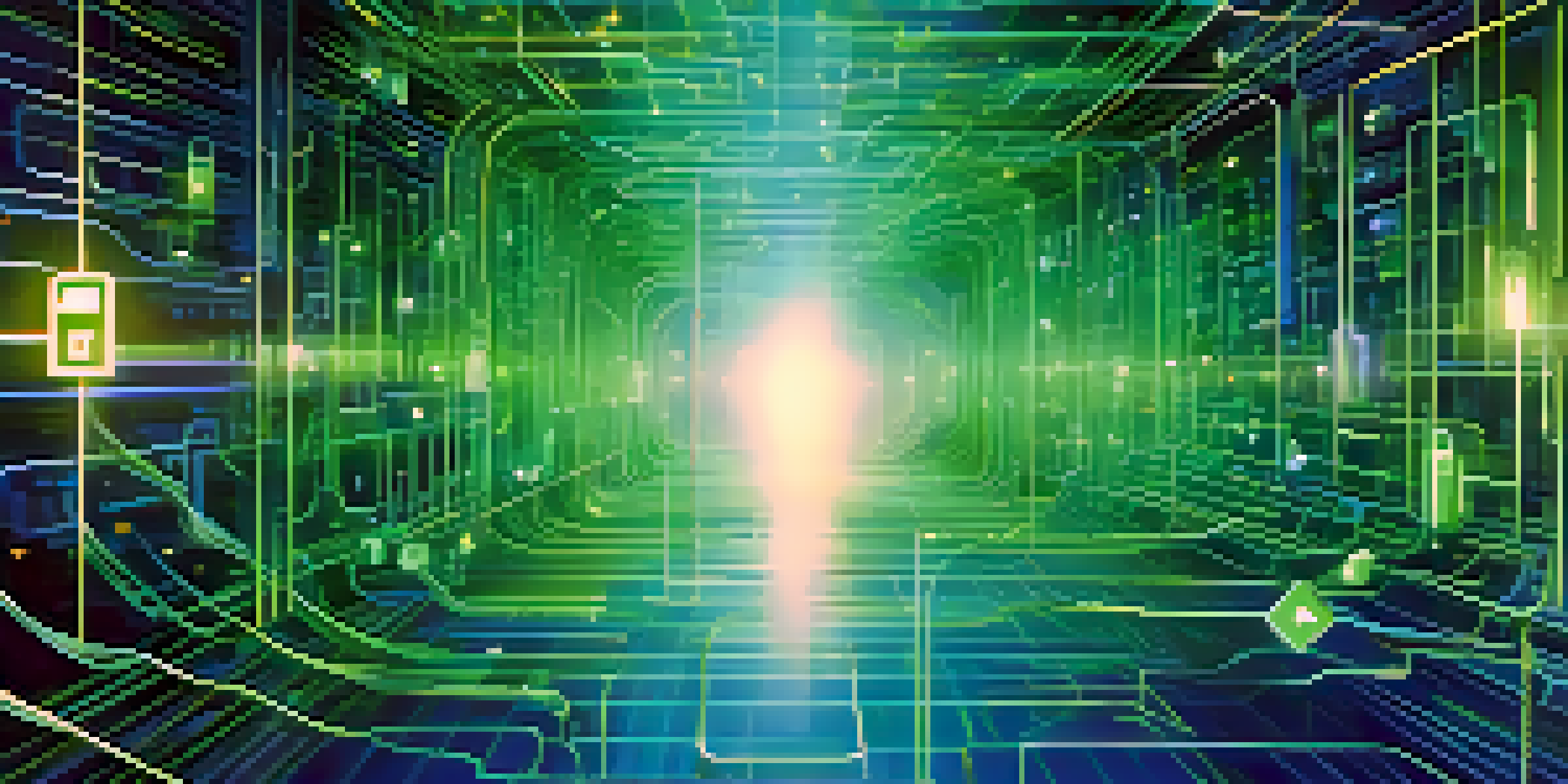 A digital landscape showcasing glowing locks and keys in a sea of binary code, representing blockchain privacy.