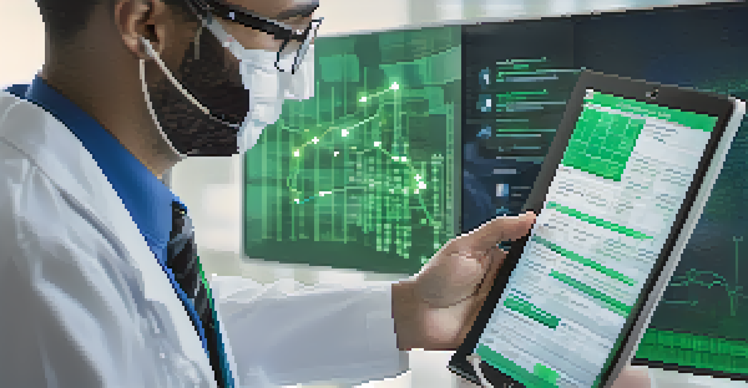 A healthcare professional monitoring patient data on a tablet, with Ethereum's blockchain in the background.