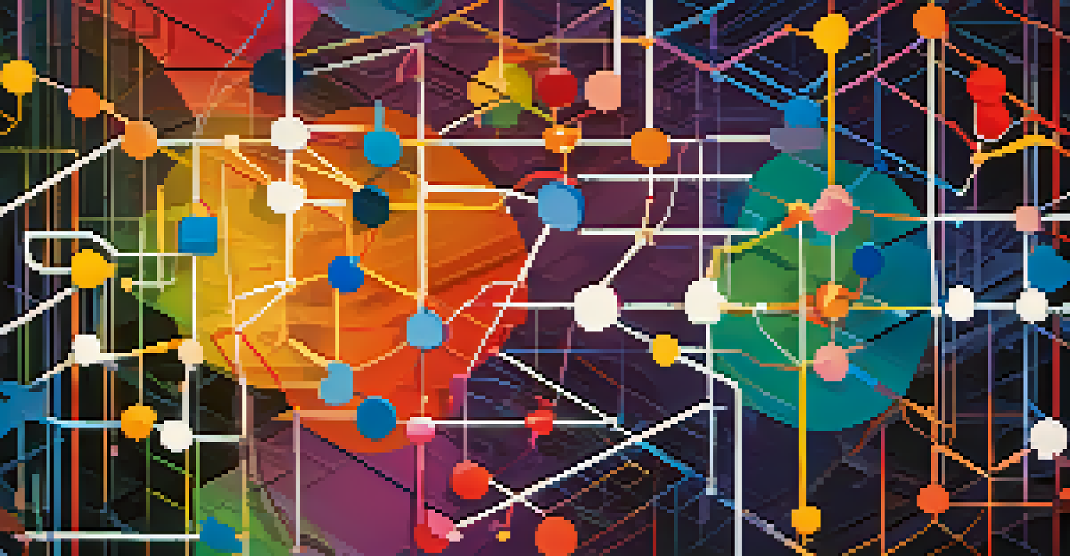 An abstract image depicting interconnected blockchain networks with colorful lines and shapes.