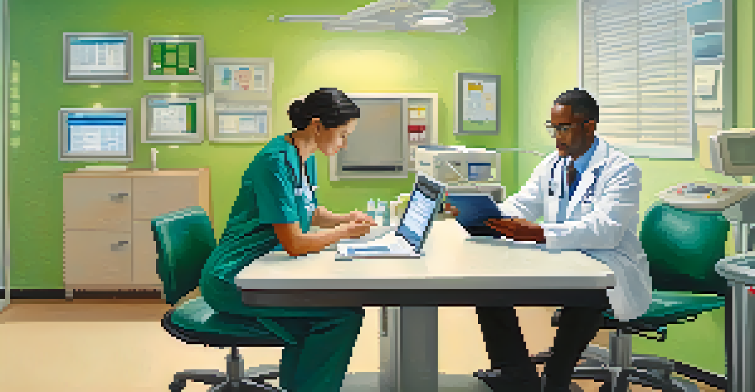 A patient using a tablet in a healthcare setting to grant access to their medical records, with a doctor in the background.