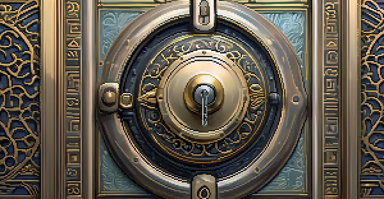 An artistic depiction of access control featuring a large digital lock and a shield, set in a soft pastel background.