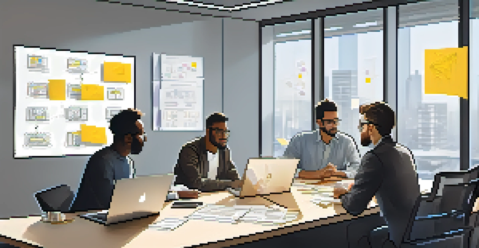 A diverse team of developers discussing smart contracts around a table in a modern office.