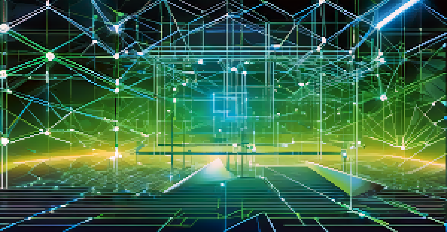 An abstract image showing interconnected nodes and smart contracts representing blockchain technology in remote work.