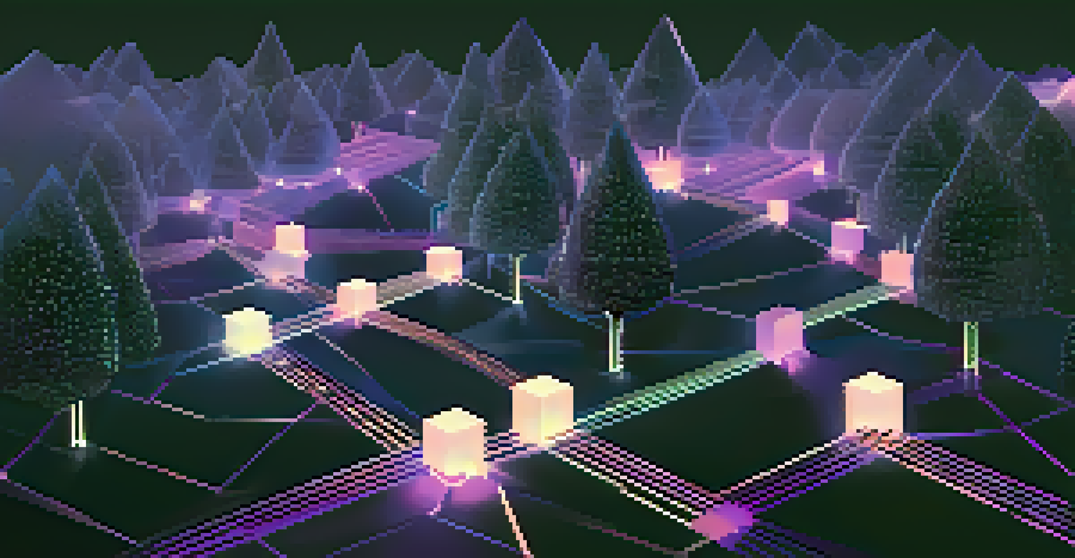 A digital landscape of the Ethereum network, showing blocks connected by lines, with a futuristic and secure vibe.