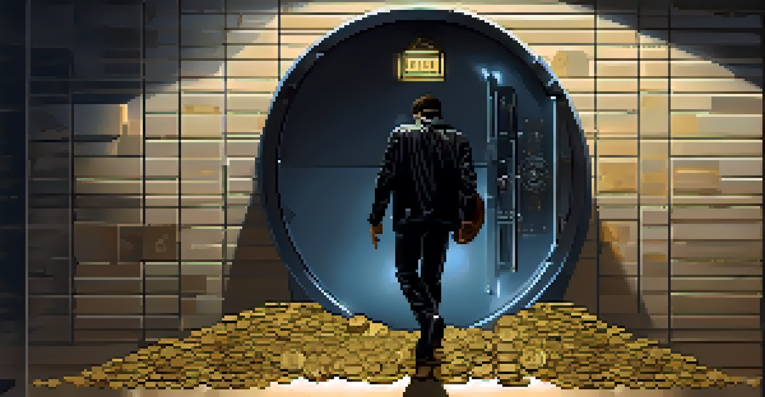 A visual metaphor showing a thief sneaking into a bank vault repeatedly, with dramatic lighting and stacks of coins.