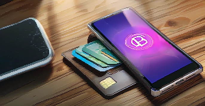 A hardware wallet on a wooden desk with a soft glow, showing its digital interface and a smartphone next to it.