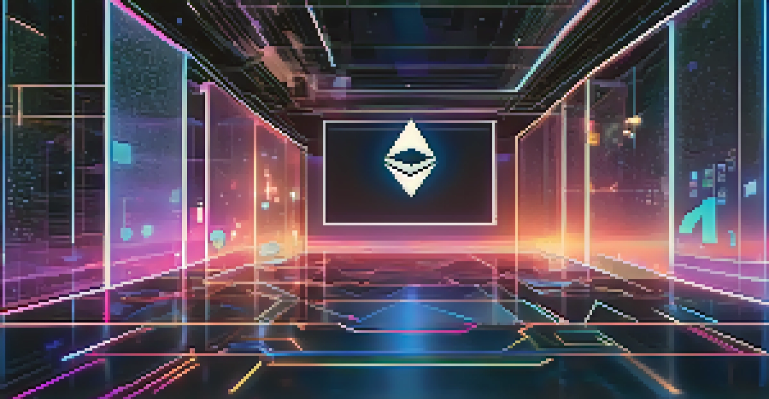Futuristic depiction of Ethereum Improvement Proposals represented as floating digital documents in a virtual space.