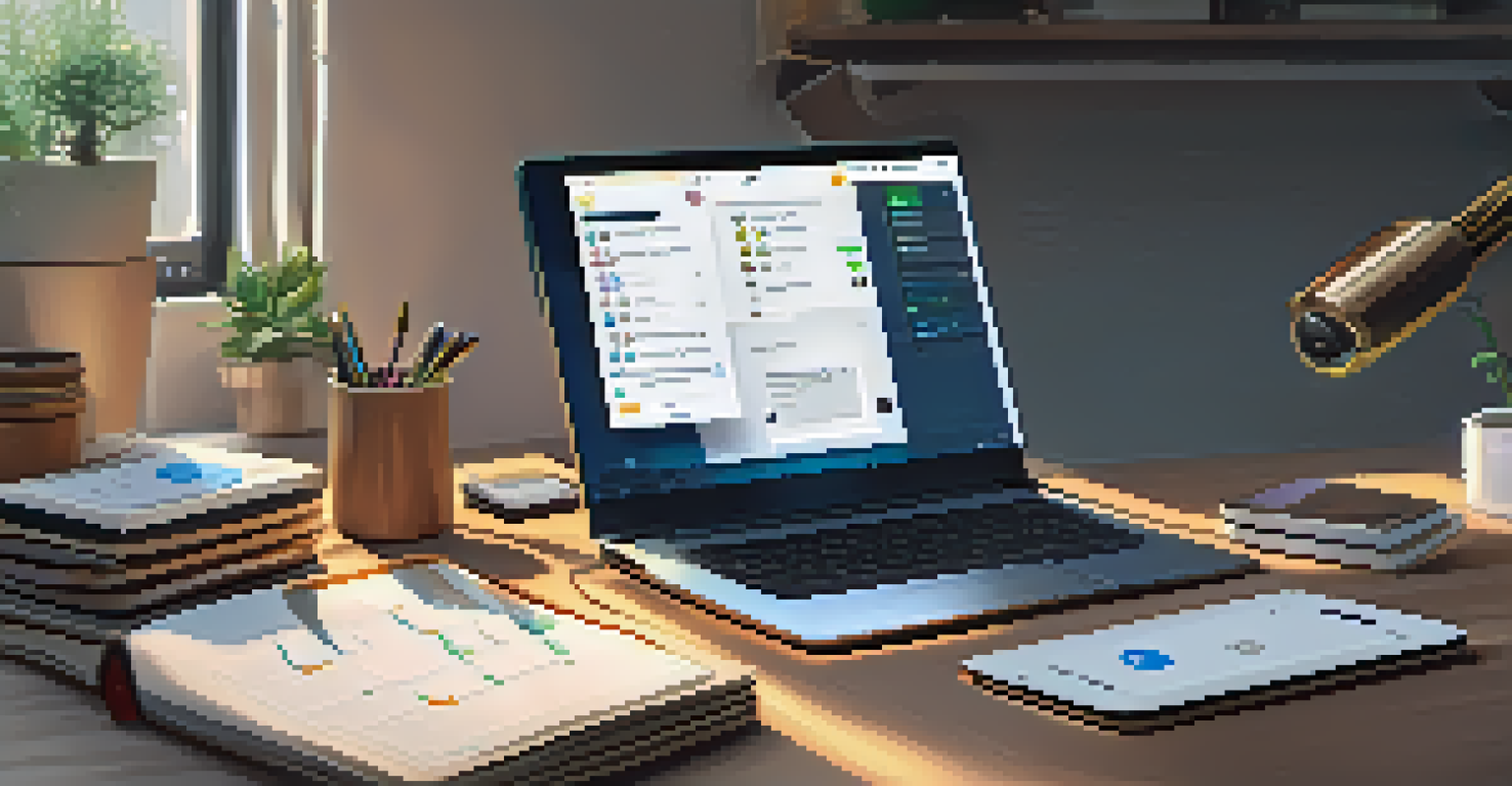 A workspace with a laptop, smartphone displaying a mobile wallet app, and a notepad with cryptocurrency notes, illuminated by warm light.