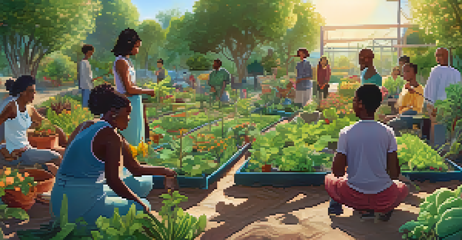 A community garden where diverse individuals collaborate to grow plants, symbolizing teamwork and community involvement.