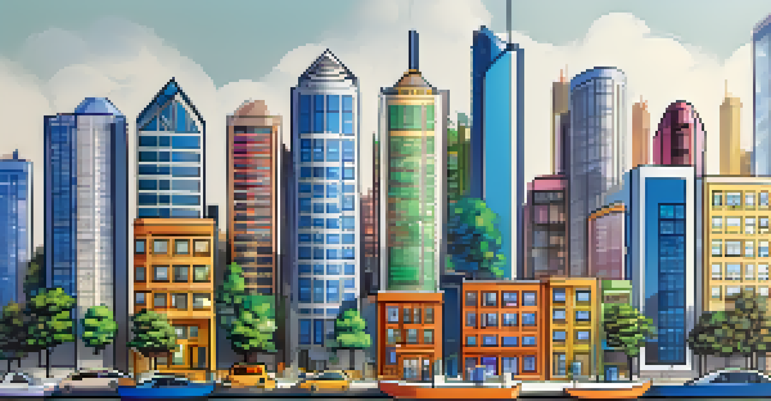 An illustration of a real estate investment platform showing tokenized properties and investment growth graphs.