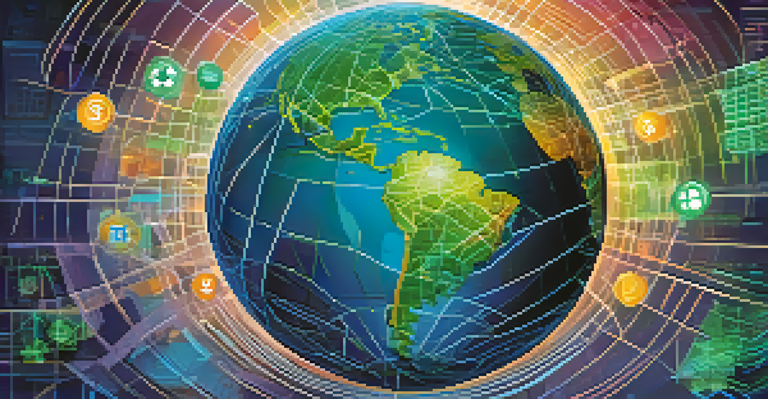 A globe surrounded by digital currency symbols and interconnected lines, representing global CBDC adoption and digital finance.