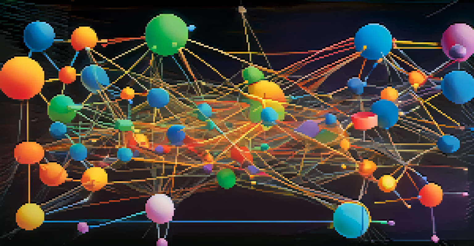 An abstract network of interconnected NFT platforms represented by colorful nodes and lines, symbolizing seamless digital asset exchange.